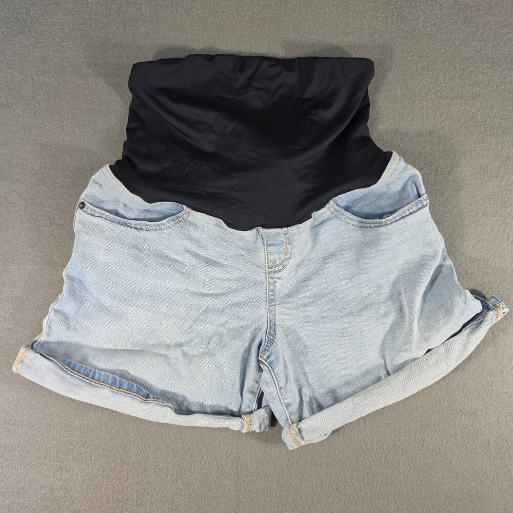 Isabel Maternity Womens Size 4 Light Wash Denim Midi Shorts Belly Panel Cuffed